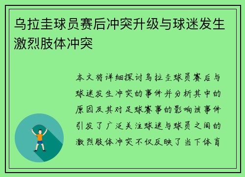 乌拉圭球员赛后冲突升级与球迷发生激烈肢体冲突